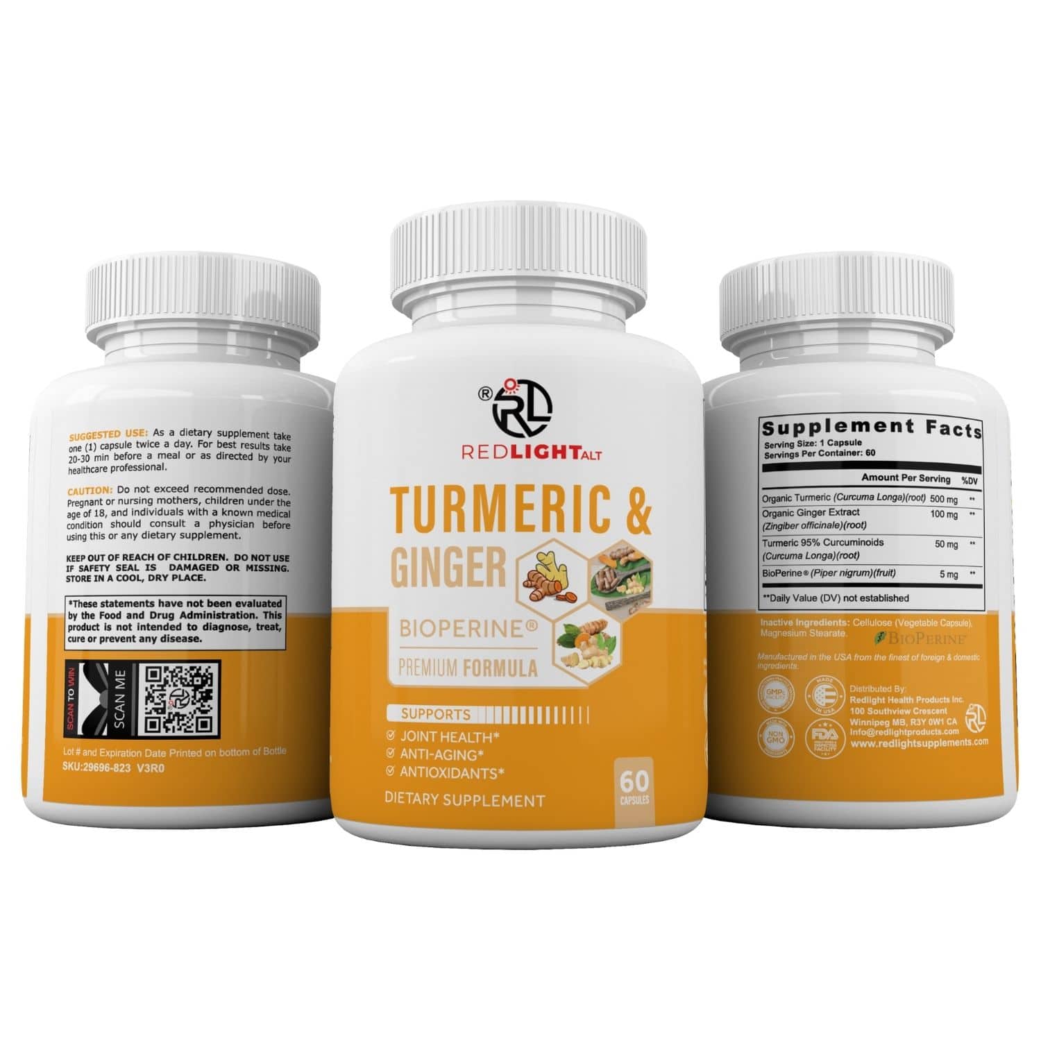 Redlight ALT turmeric and ginger supplements capsules