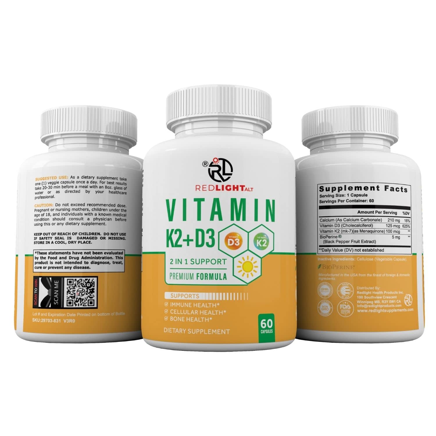 Redlight ALT vitamin d3 and k2 supplements